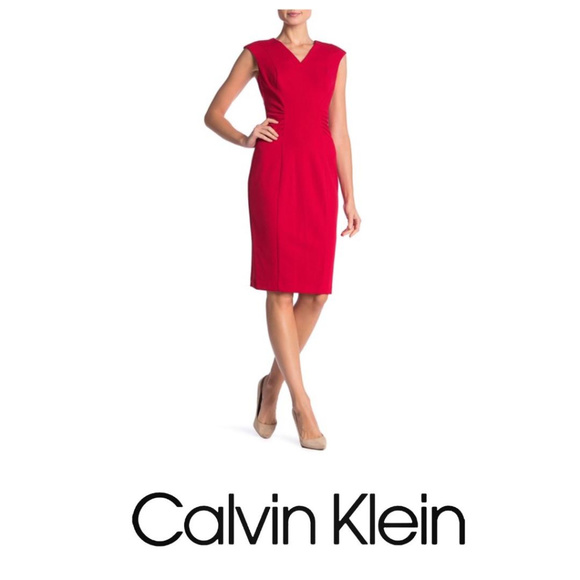 Calvin Klein Dresses & Skirts - SOLD Calvin Klein V Neck Cap Sleeve Red Midi Dress